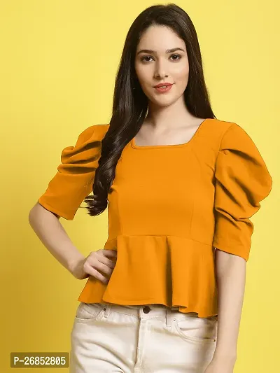 Elegant Yellow Polyester Solid Top For Women-thumb0