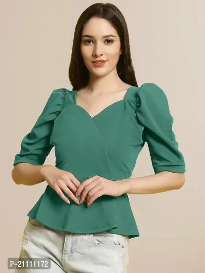 Elegant Green Polyester Solid Top For Women