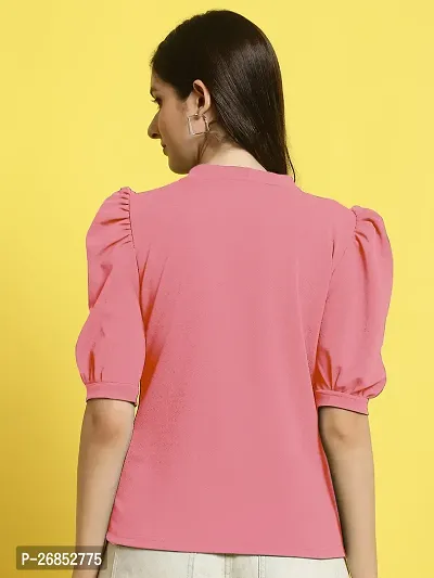 Elegant Pink Polyester Solid Top For Women-thumb2