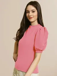 Elegant Pink Polyester Solid Top For Women-thumb2