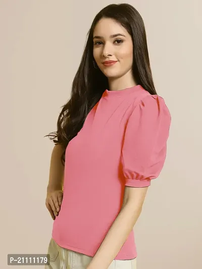 Elegant Pink Polyester Solid Top For Women-thumb3