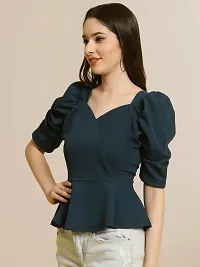 Elegant Blue Polyester Solid Top For Women-thumb2