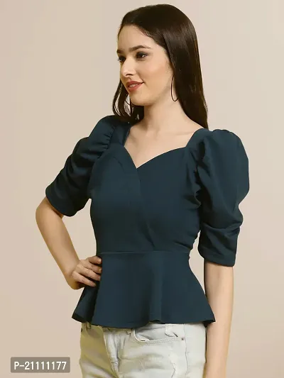 Elegant Blue Polyester Solid Top For Women-thumb3