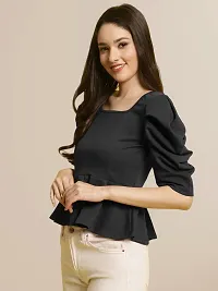 Elegant Black Polyester Solid Top For Women-thumb2