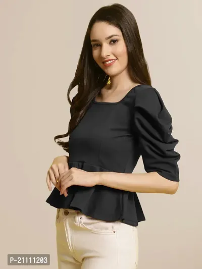Elegant Black Polyester Solid Top For Women-thumb3