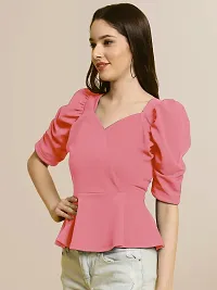 Elegant Pink Polyester Solid Top For Women-thumb2