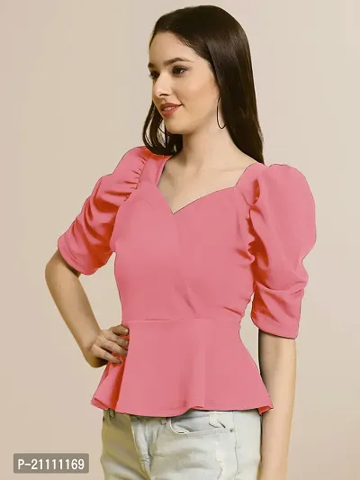 Elegant Pink Polyester Solid Top For Women-thumb3