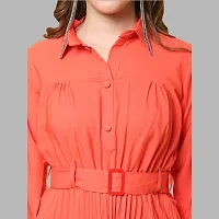 Stylish Peach Polyester Pleated A-Line Dress For Women-thumb3