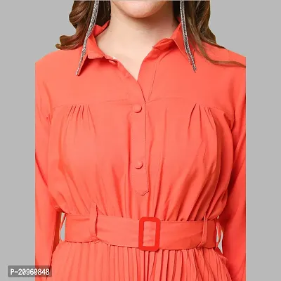 Stylish Peach Polyester Pleated A-Line Dress For Women-thumb4