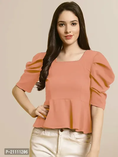 Elegant Peach Polyester Solid Top For Women