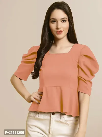 Elegant Peach Polyester Solid Top For Women-thumb0