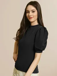 Elegant Black Polyester Solid Top For Women-thumb2