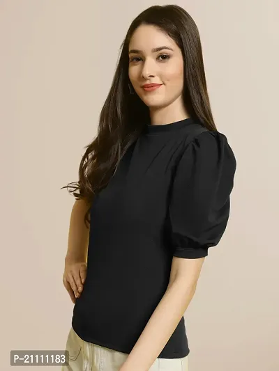 Elegant Black Polyester Solid Top For Women-thumb3