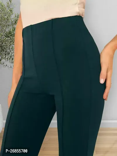 Elegant Green Cotton Solid Trousers For Women-thumb5