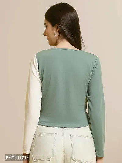 Elegant Green Polyester Solid Top For Women-thumb2