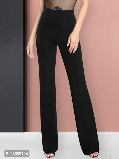 Elegant Black Cotton Solid Trousers For Women