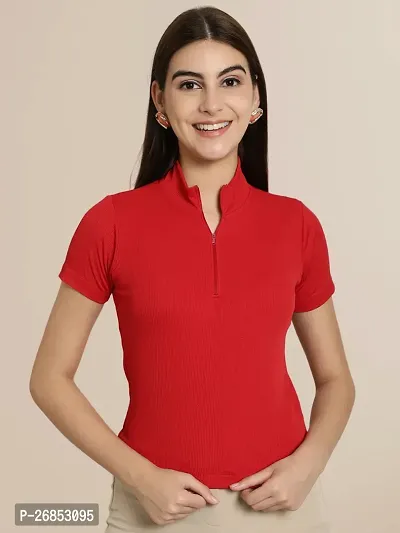 Elegant Red Lycra Solid Top For Women