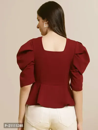 Elegant Maroon Polyester Solid Top For Women-thumb2