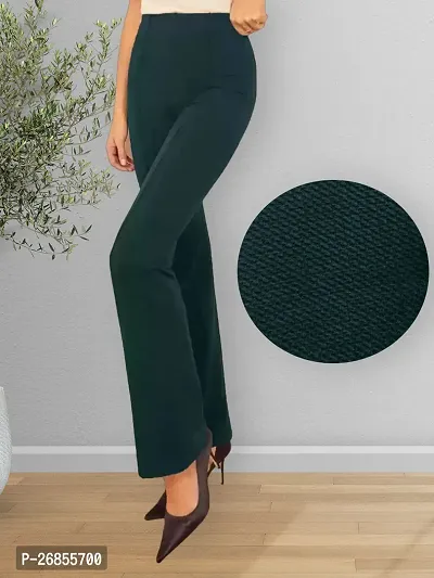 Elegant Green Cotton Solid Trousers For Women-thumb3