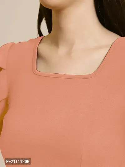 Elegant Peach Polyester Solid Top For Women-thumb4