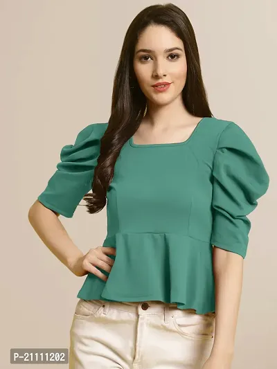 Elegant Green Polyester Solid Top For Women