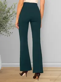 Elegant Green Cotton Solid Trousers For Women-thumb1