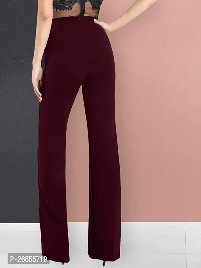 Elegant Maroon Cotton Solid Trousers For Women-thumb2