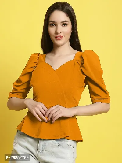 Elegant Yellow Polyester Solid Top For Women