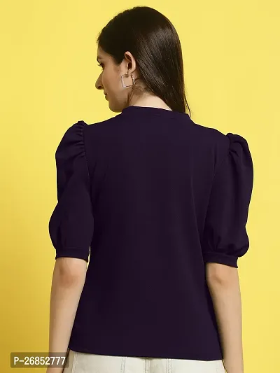 Elegant Navy Blue Polyester Solid Top For Women-thumb2