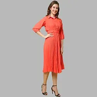 Stylish Peach Polyester Pleated A-Line Dress For Women-thumb2