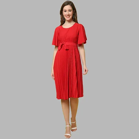 Stylish Pleated A-Line Dress For Women