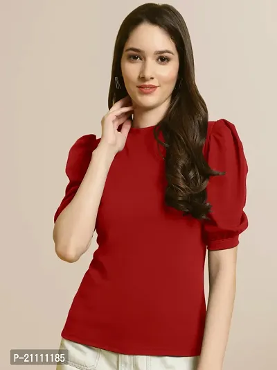 Elegant Red Polyester Solid Top For Women-thumb0