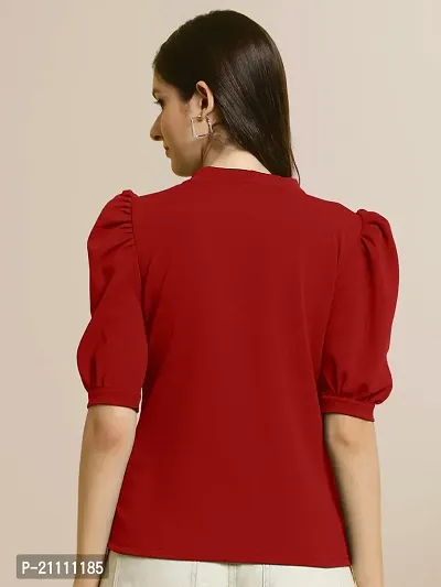 Elegant Red Polyester Solid Top For Women-thumb2