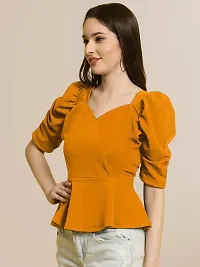 Elegant Yellow Polyester Solid Top For Women-thumb2