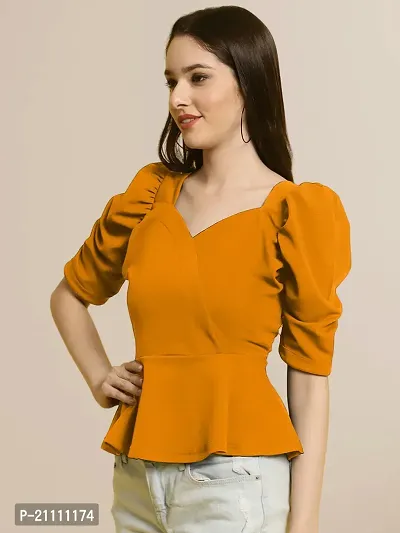 Elegant Yellow Polyester Solid Top For Women-thumb3