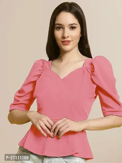 Elegant Pink Polyester Solid Top For Women