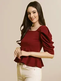 Elegant Maroon Polyester Solid Top For Women-thumb2