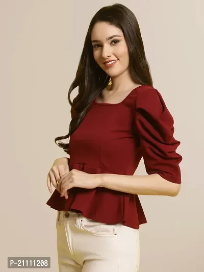 Elegant Maroon Polyester Solid Top For Women-thumb3