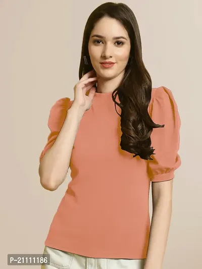 Elegant Peach Polyester Solid Top For Women