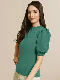 Elegant Green Polyester Solid Top For Women-thumb2