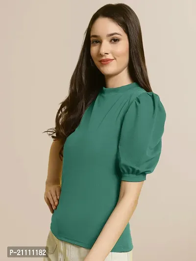 Elegant Green Polyester Solid Top For Women-thumb3