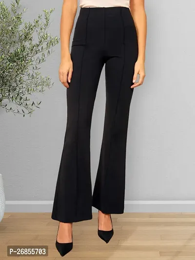 Elegant Black Cotton Solid Trousers For Women-thumb0