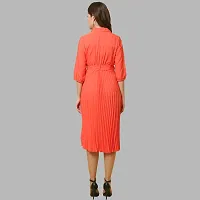 Stylish Peach Polyester Pleated A-Line Dress For Women-thumb1