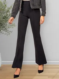 Elegant Black Cotton Solid Trousers For Women-thumb3