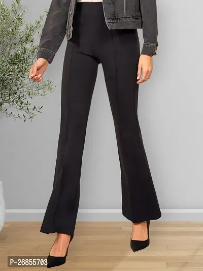 Elegant Black Cotton Solid Trousers For Women-thumb4