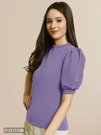 Elegant Purple Polyester Solid Top For Women-thumb3