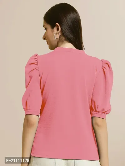 Elegant Pink Polyester Solid Top For Women-thumb2