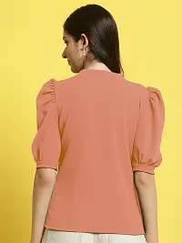 Elegant Peach Polyester Solid Top For Women-thumb1