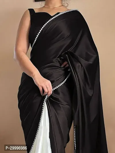 Stylish Satin Solid Saree with Blouse Piece