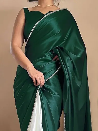 Glamorous Satin Saree with Blouse piece 